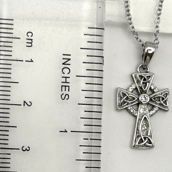 Celtic Trinity Knot Cross 925 Sterling Silver Embellished with Crystals - Picture 5 of 9